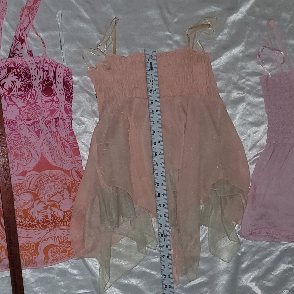 Y2K 3 Fairy Grunge Hime Gyaru inspired Cami Tops, ROXY,Pink Floaty String Straps - Picture 7 of 9